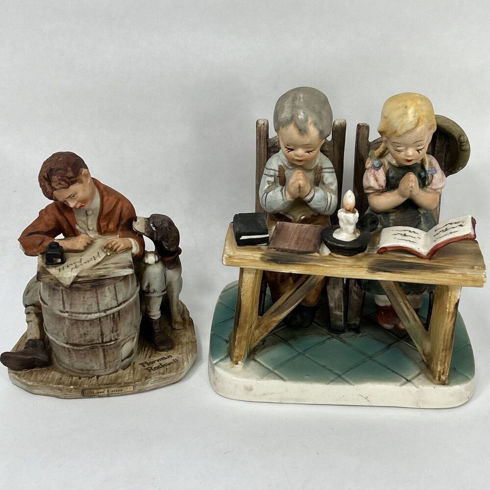 Vtg Norleans Norman Rockwell Figurine Praying Children Love Letter Dog Japan
